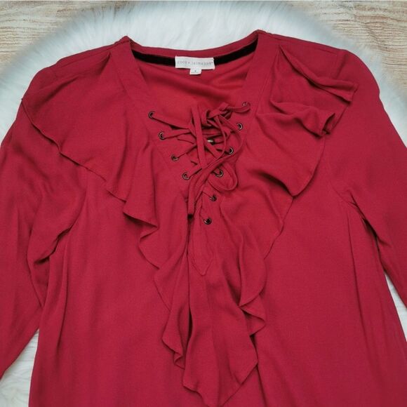 Coco + Jaimeson Ruffled Front Tie Long Sleeve Red Dress Size S - Picture 2 of 7